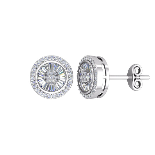 Silver  CZ Shimmering Sunshine Cluster Halo Stud Earrings - EAG1188