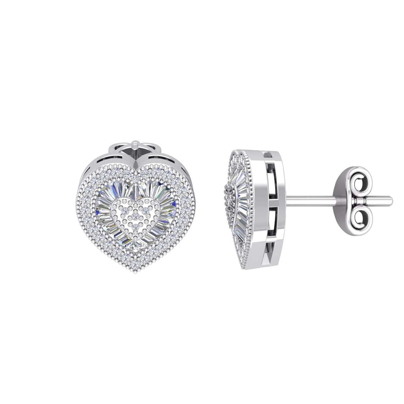 Silver  CZ Shimmering Sunshine Cluster Heart Stud Earrings - EAG1190