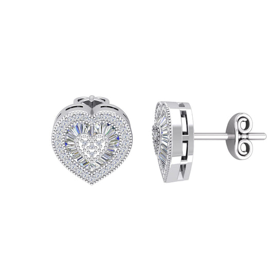 Silver  CZ Shimmering Sunshine Cluster Heart Stud Earrings - EAG1190