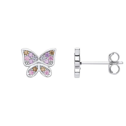 Silver  Light Pastel Butterfly Stud Earrings - EAG1191