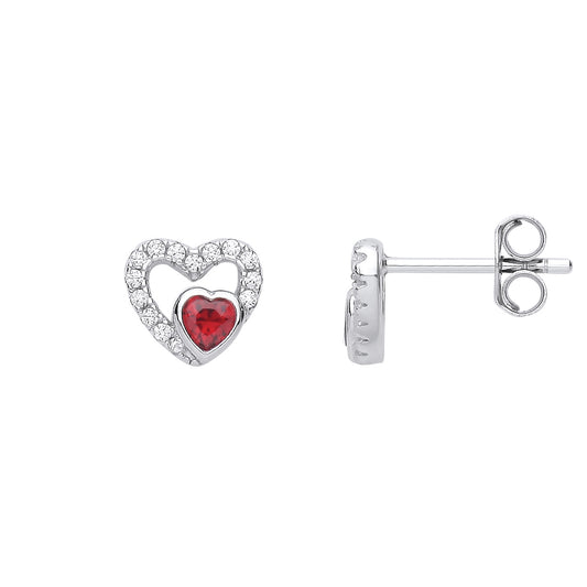 Sterling Silver  Red Heart CZ Dual Style Love Hearts Stud Earrings - EAG1194