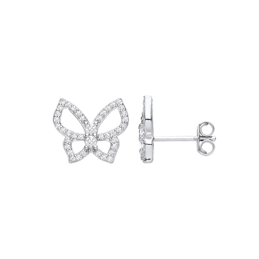 Silver  Butterfly Bow Ribbon Stud Earrings - EAG1198
