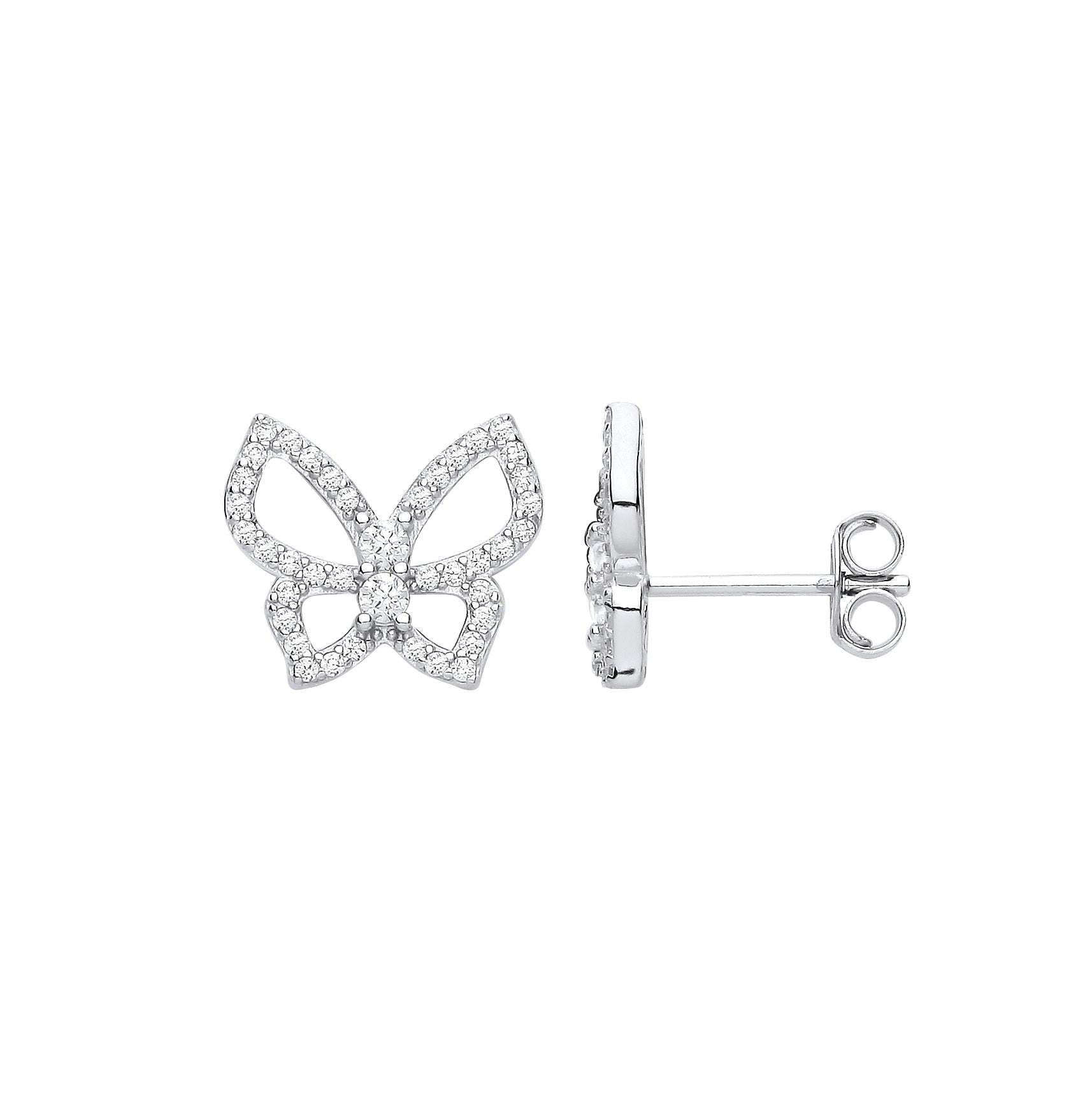 925 Sterling Silver  CZ Butterfly Bow Ribbon Stud Earrings - EAG1198