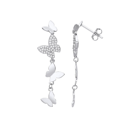 Silver  Butterfly Paper Chain Drop Earrings - EAG1199