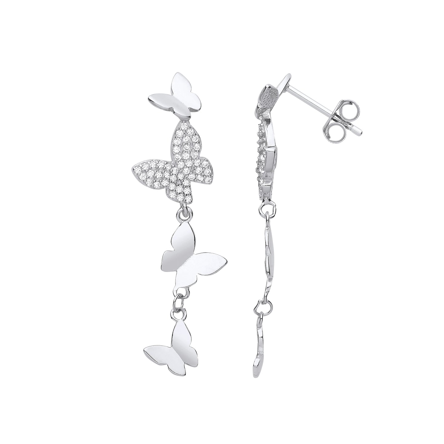 925 Sterling Silver  CZ Butterfly Paper Chain Drop Earrings - EAG1199