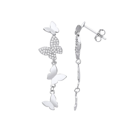 925 Sterling Silver  CZ Butterfly Paper Chain Drop Earrings - EAG1199