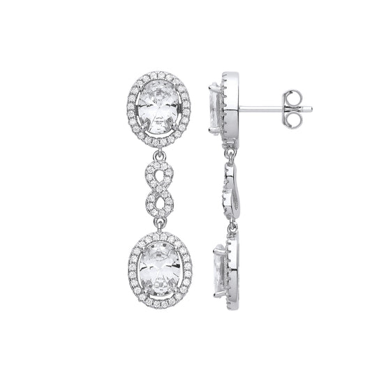 Sterling Silver  Oval CZ Oval Halo Infiniy Figure 8 Drop Earrings - EAG1200