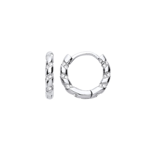 925 Sterling Silver  Candy Twist Spiral Slide Huggie Hoop Earrings - EAG1202