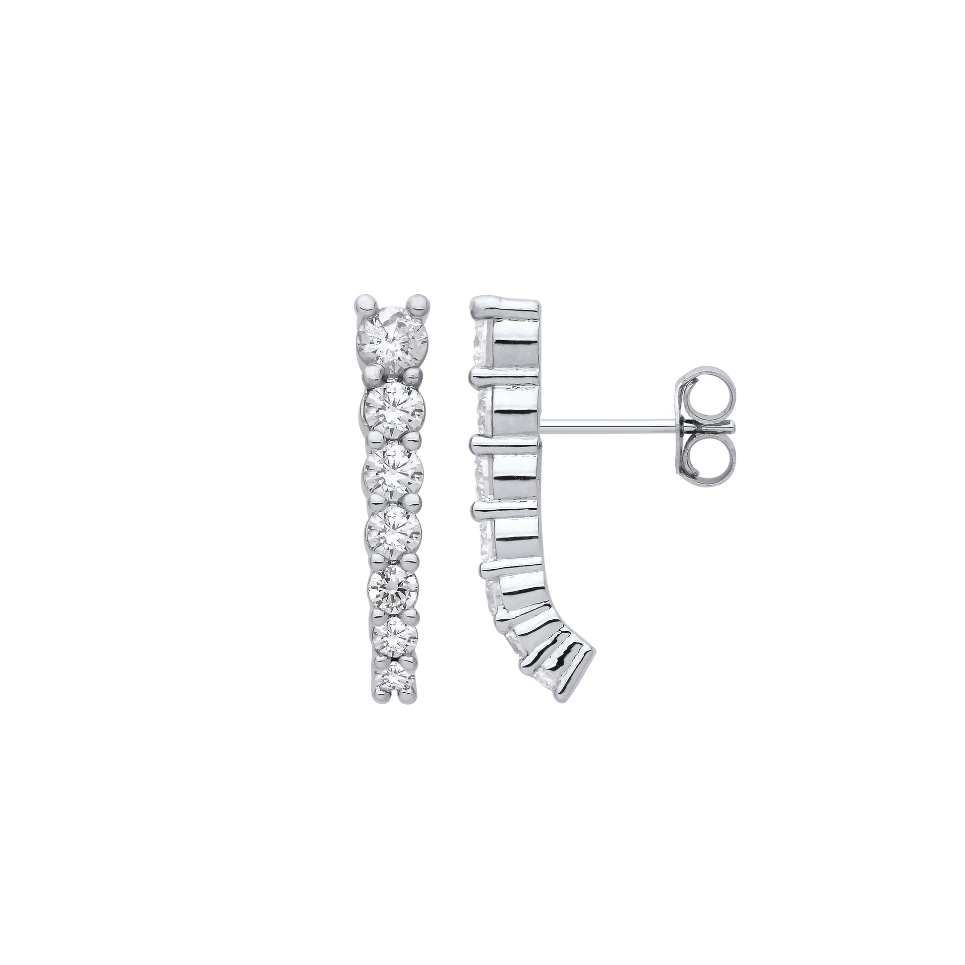 925 Sterling Silver  CZ Graduated 7 Stone Eternity Drop Earrings - EAG1205