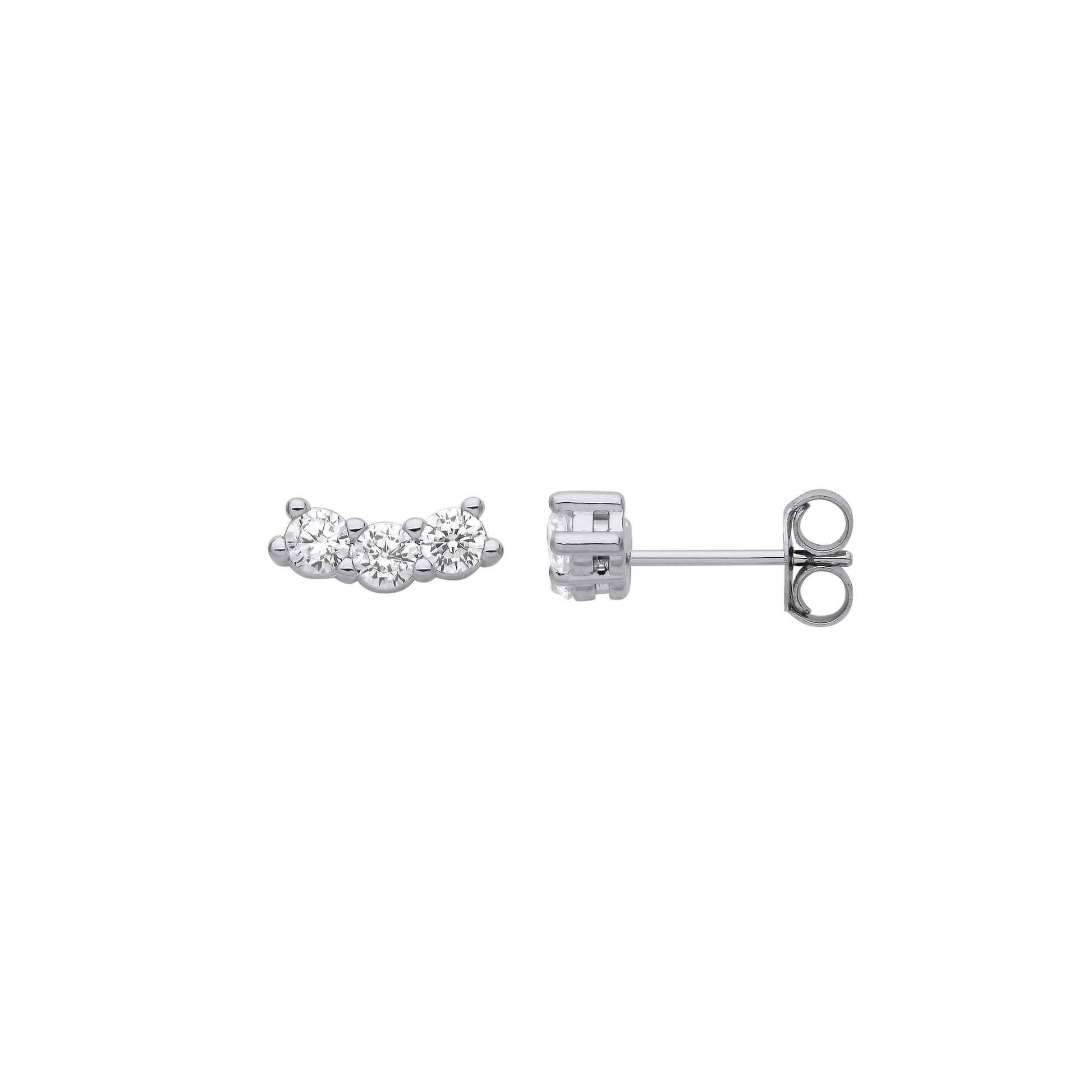 925 Sterling Silver  CZ Curved Arc Trilogy Stud Earrings - EAG1206