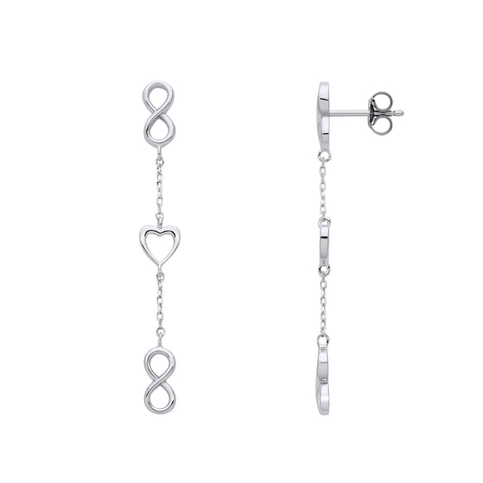 Silver  Love Heart Infinity Figure 8 Chain Link Drop Earrings - EAG1208