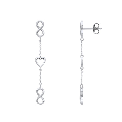 925 Silver  Love Heart Infinity Figure 8 Chain Link Drop Earrings - EAG1208