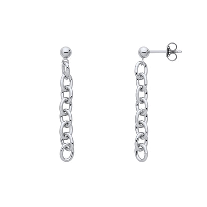Silver  Rolo Oval Belcher Ball Chain Link Drop Earrings - EAG1209