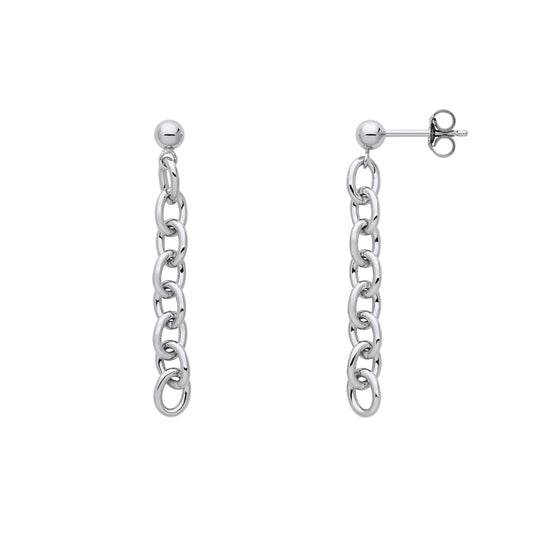 Silver  Rolo Oval Belcher Ball Chain Link Drop Earrings - EAG1209