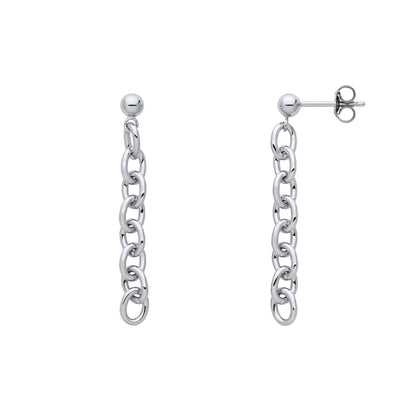 Sterling Silver  Rolo Oval Belcher Ball Chain Link Drop Earrings - EAG1209