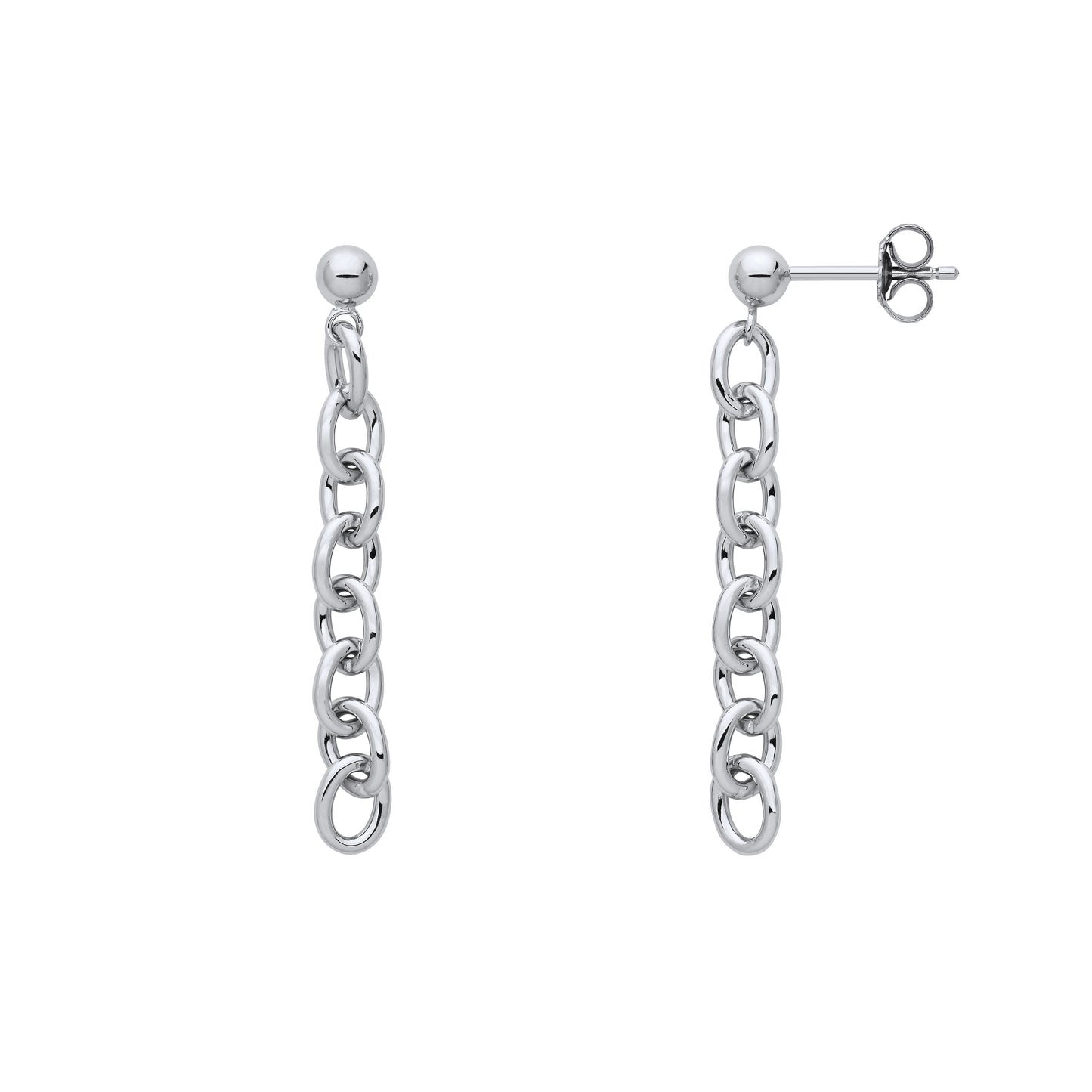 Sterling Silver  Rolo Oval Belcher Ball Chain Link Drop Earrings - EAG1209