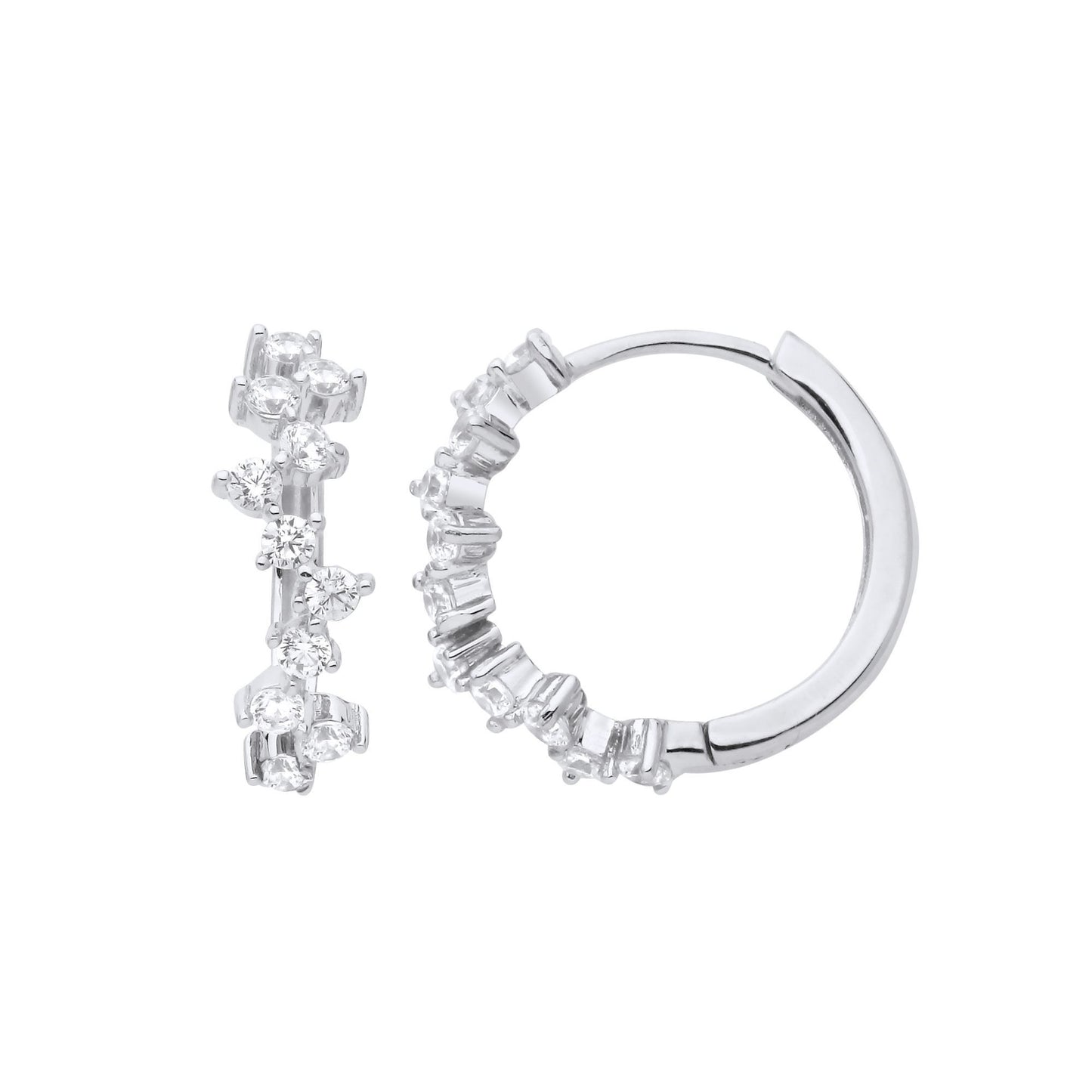 Sterling Silver  CZ Zig Zag Scattered Cluster Huggie Hoop Earrings - EAG1210