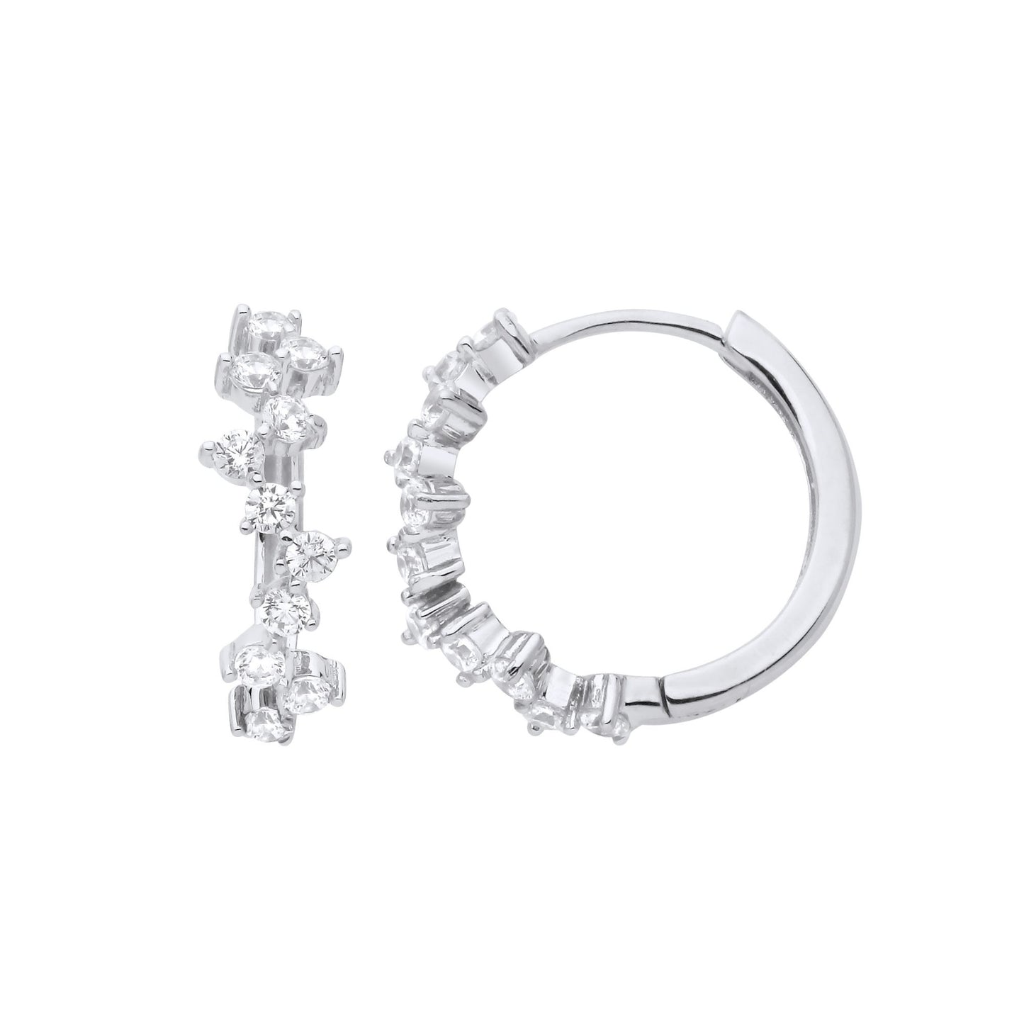 Sterling Silver  CZ Zig Zag Scattered Cluster Huggie Hoop Earrings - EAG1210