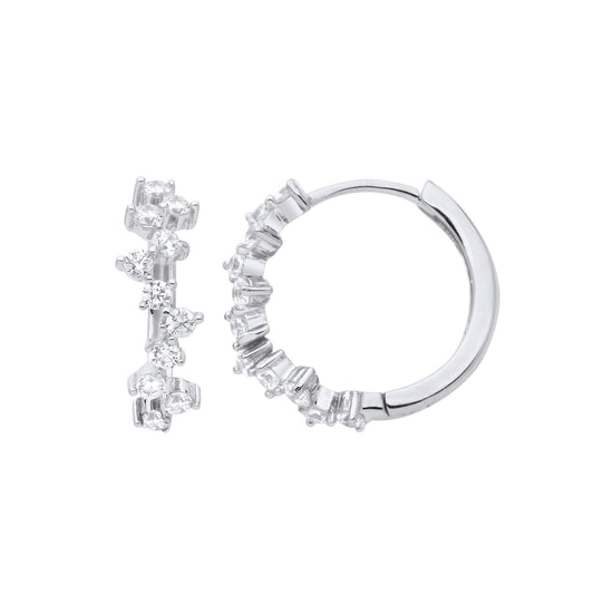 Sterling Silver  CZ Zig Zag Scattered Cluster Huggie Hoop Earrings - EAG1210