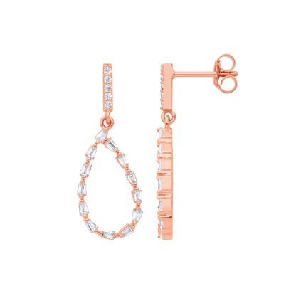 Rose Silver  Baguette CZ Flame Raindrop Cluster Rolo Drop Earrings - EAG1214