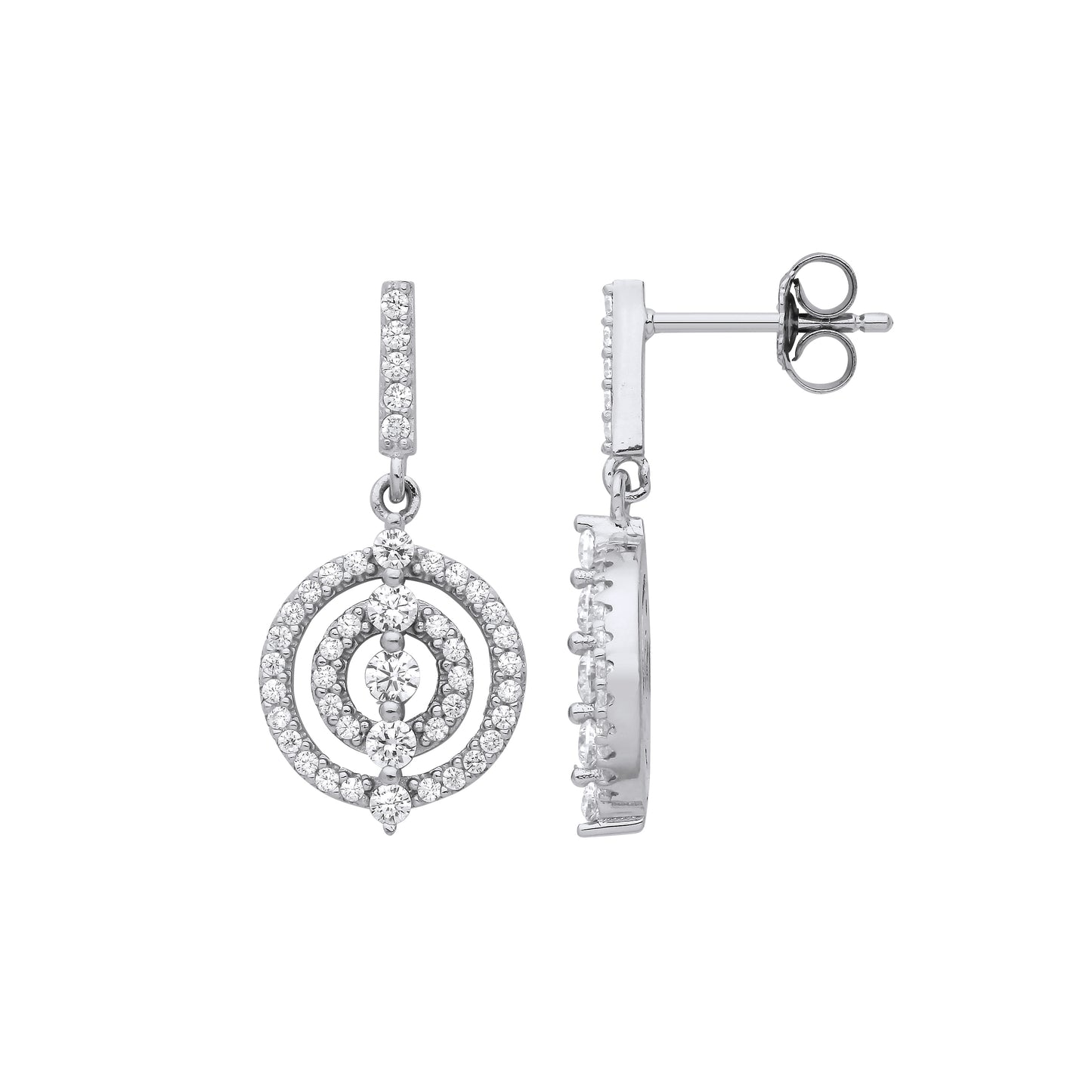 925 Sterling Silver  CZ Archery Target Crop Circles Drop Earrings - EAG1219