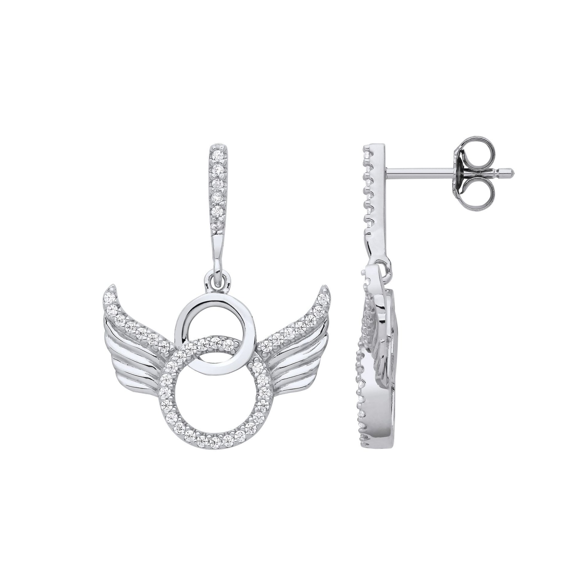 925 Sterling Silver  CZ Halo Angel Wings Devil Horns Drop Earrings - EAG1220