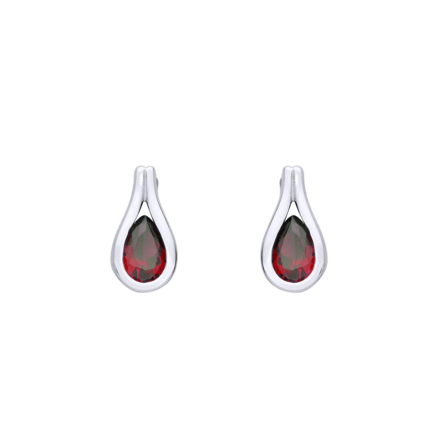 Silver  Red Pear CZ Teardrop Loop Cradle Drop Earrings - EAG1222RUB
