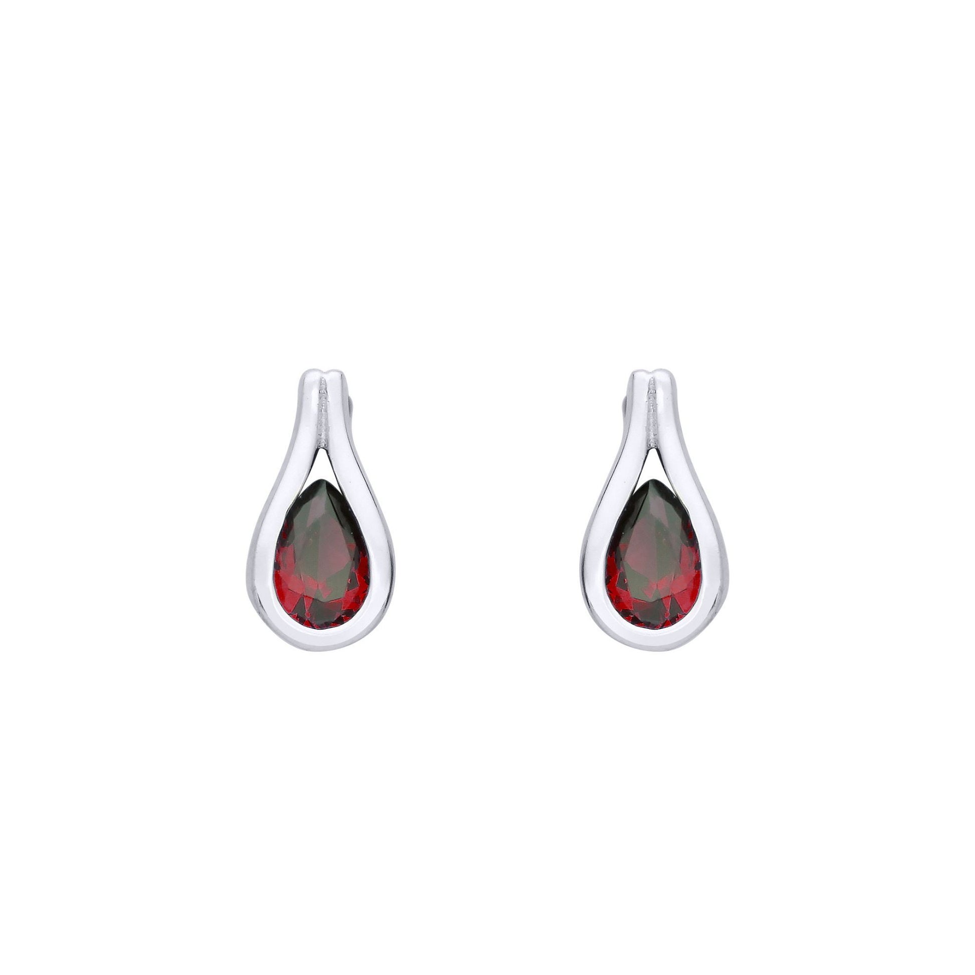 Silver  Red Pear CZ Teardrop Loop Cradle Drop Earrings - EAG1222RUB