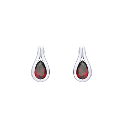 Silver  Red Pear CZ Teardrop Loop Cradle Drop Earrings - EAG1222RUB