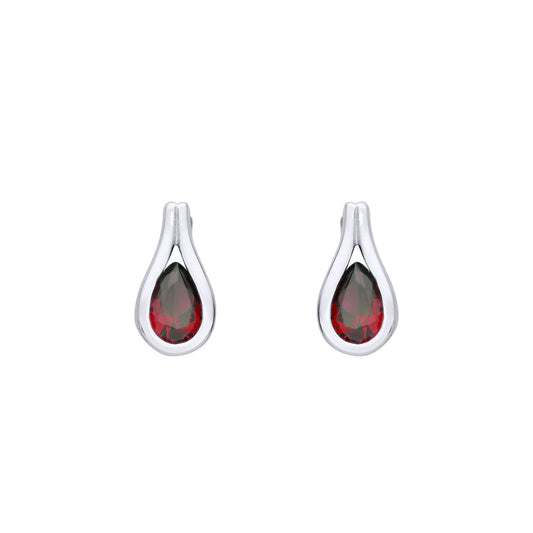 Silver  Red Pear CZ Teardrop Loop Cradle Drop Earrings - EAG1222RUB