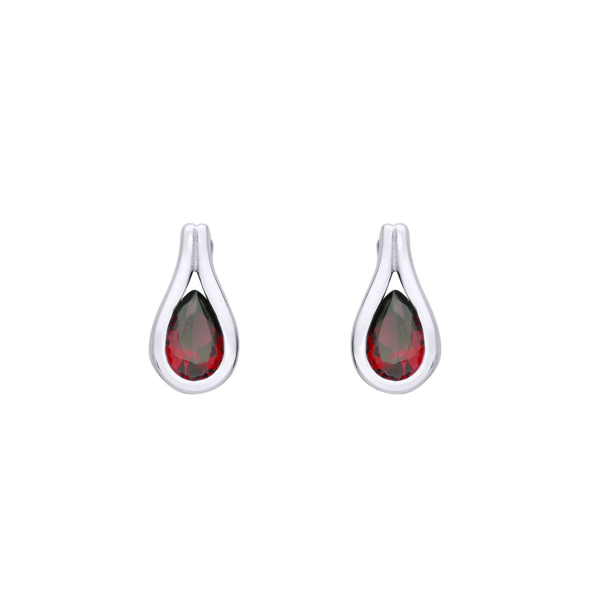 Sterling Silver Ruby Tear Drop Stud Earrings - EAG1222RUB