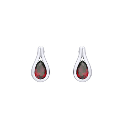 Sterling Silver Ruby Tear Drop Stud Earrings - EAG1222RUB