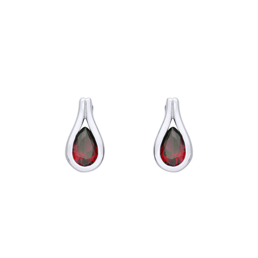 Sterling Silver Ruby Tear Drop Stud Earrings - EAG1222RUB