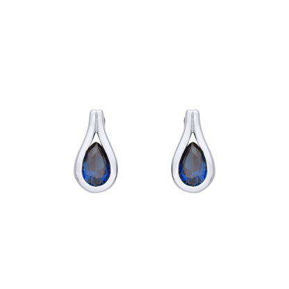 Sterling Silver Sapphire Tear Drop Stud Earrings - EAG1222SAP