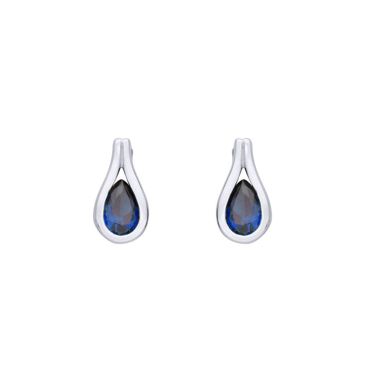 Sterling Silver Sapphire Tear Drop Stud Earrings - EAG1222SAP
