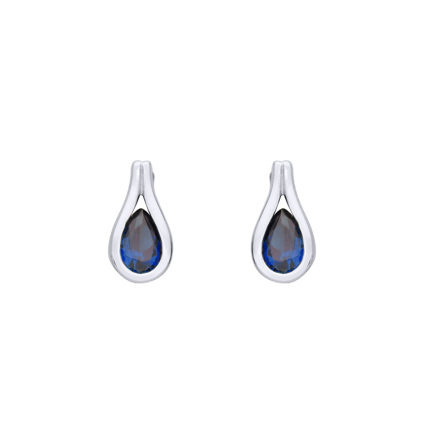 Silver  Blue Pear CZ Teardrop Loop Cradle Drop Earrings - EAG1222SAP