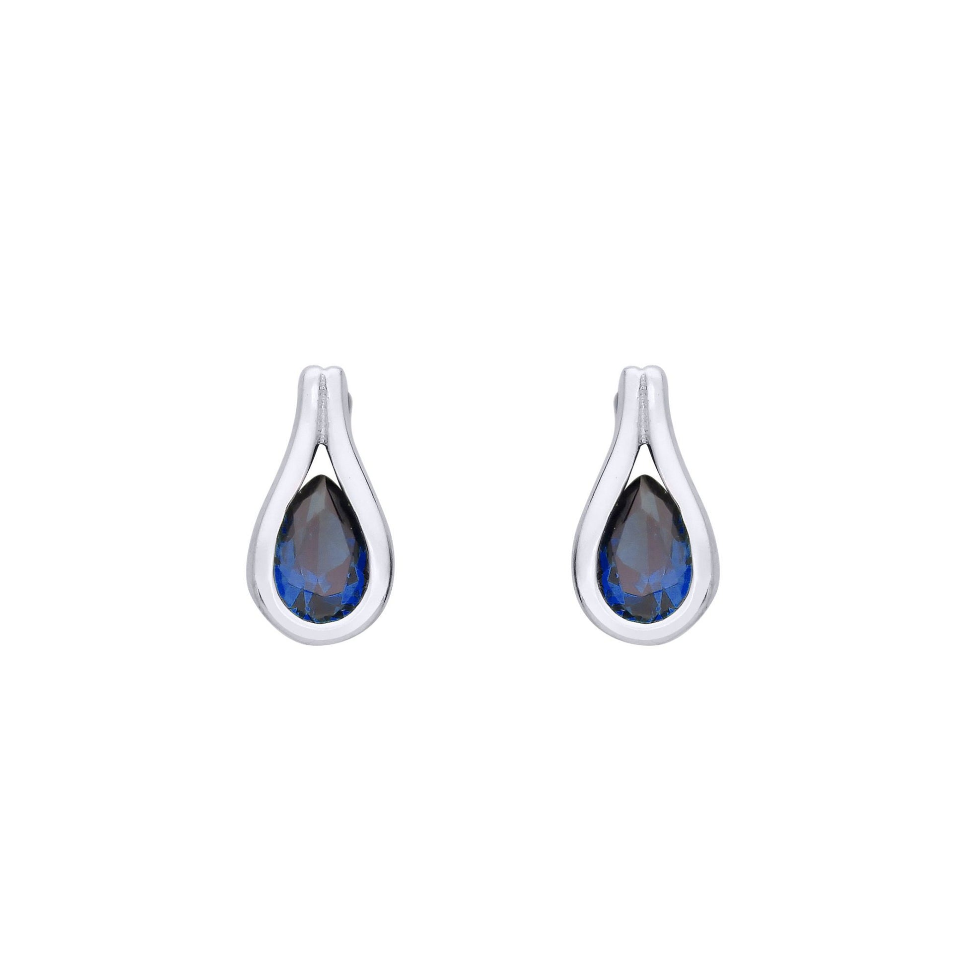 Silver  Blue Pear CZ Teardrop Loop Cradle Drop Earrings - EAG1222SAP