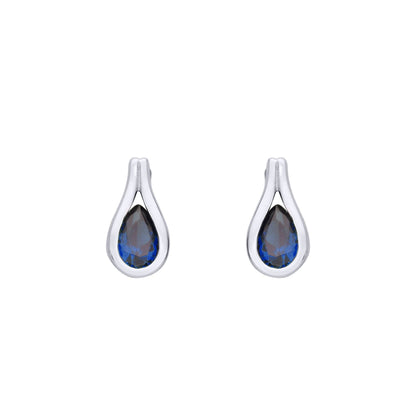 Silver  Blue Pear CZ Teardrop Loop Cradle Drop Earrings - EAG1222SAP