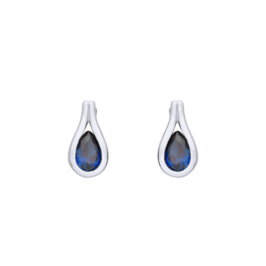 Silver  Blue Pear CZ Teardrop Loop Cradle Drop Earrings - EAG1222SAP
