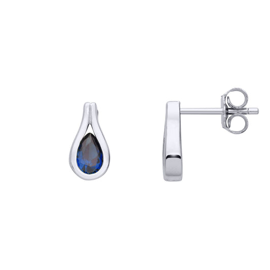 Silver  Blue Pear CZ Teardrop Loop Cradle Drop Earrings - EAG1222SAP