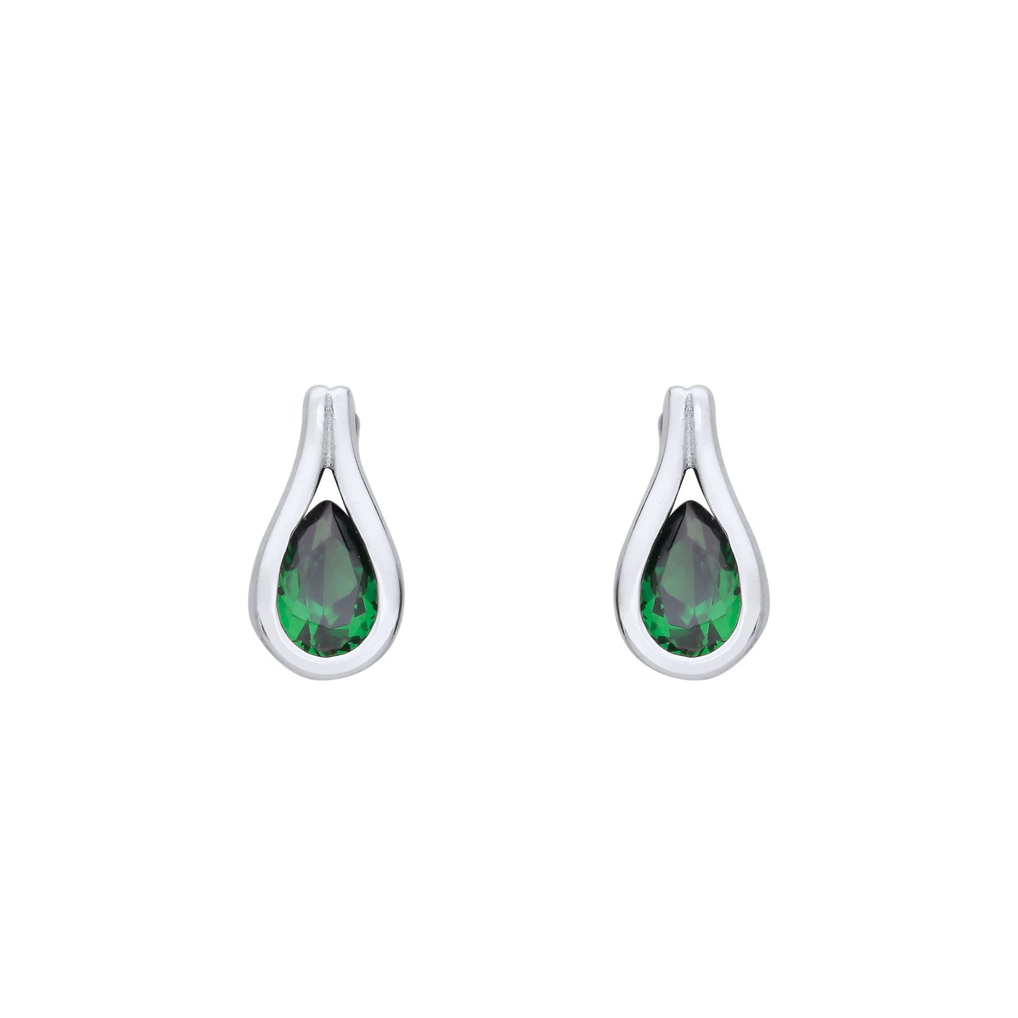 Sterling Silver  Green Pear CZ Split Loop Rain Tear Drop Earrings - EAG1222