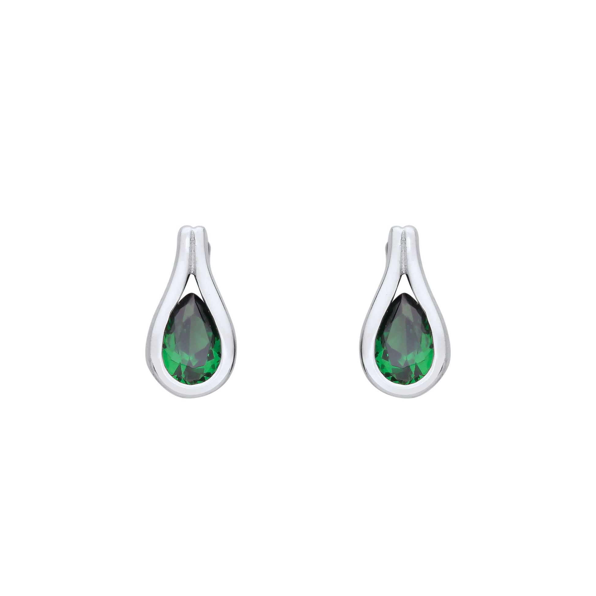 Sterling Silver  Green Pear CZ Split Loop Rain Tear Drop Earrings - EAG1222