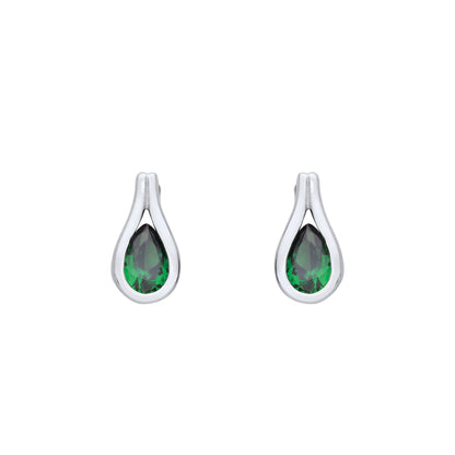 Sterling Silver  Green Pear CZ Split Loop Rain Tear Drop Earrings - EAG1222