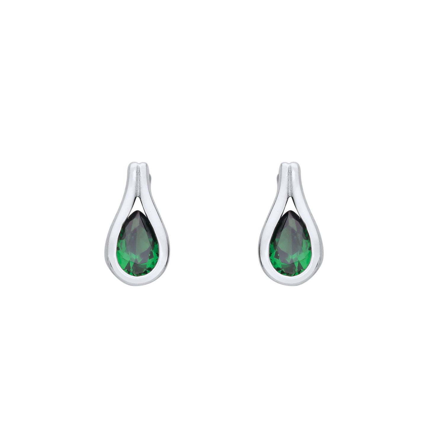 Sterling Silver  Green Pear CZ Split Loop Rain Tear Drop Earrings - EAG1222