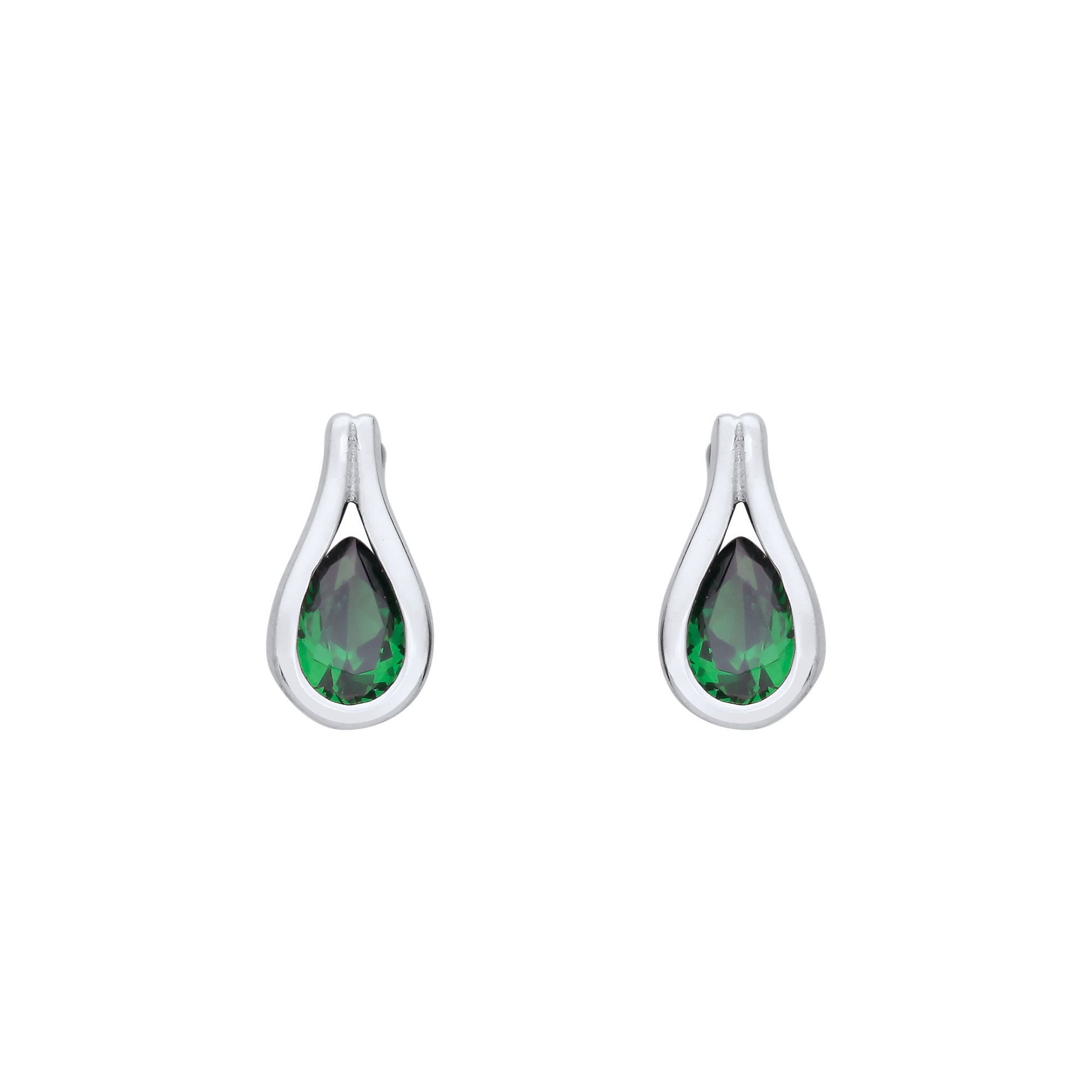 Sterling Silver  Green Pear CZ Split Loop Rain Tear Drop Earrings - EAG1222