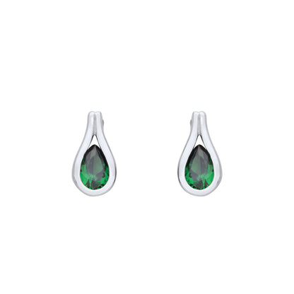 Sterling Silver  Green Pear CZ Split Loop Rain Tear Drop Earrings - EAG1222