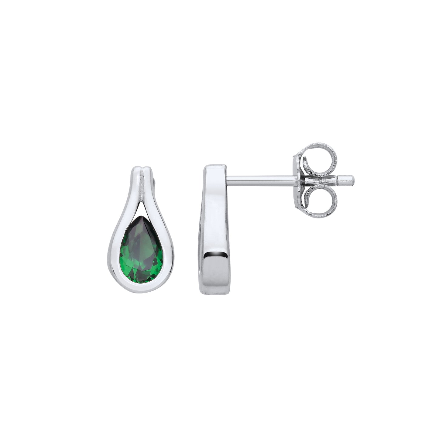 Sterling Silver  Green Pear CZ Split Loop Rain Tear Drop Earrings - EAG1222