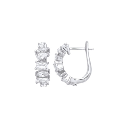 Silver  Pear Radiant CZ Wobbly Staircase Eternity Drop Earrings - EAG1229