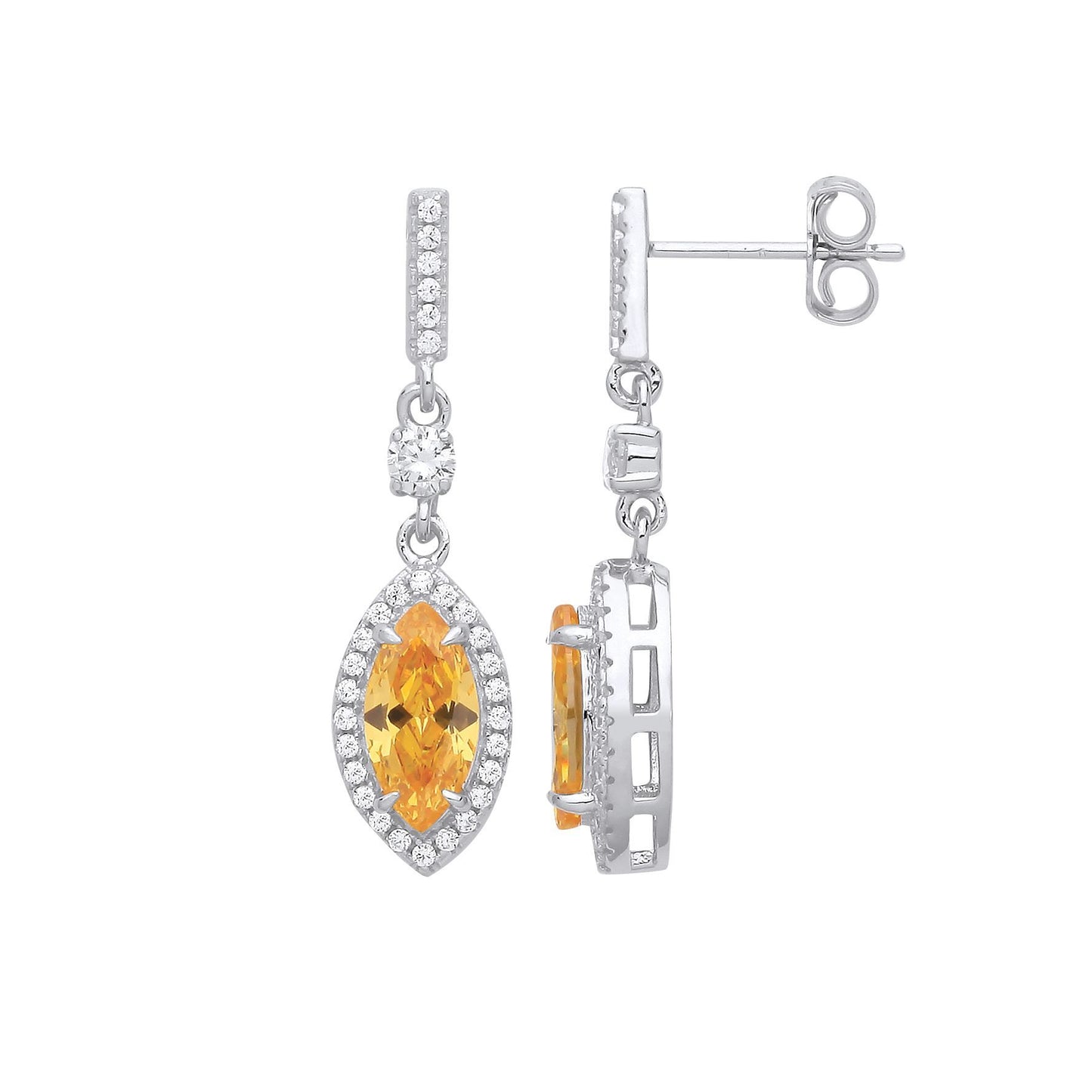 925 Silver  Yellow Marquise CZ Ice and Fire Hail Drop Earrings - EAG1231