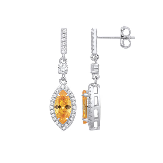 925 Silver  Yellow Marquise CZ Ice and Fire Hail Drop Earrings - EAG1231